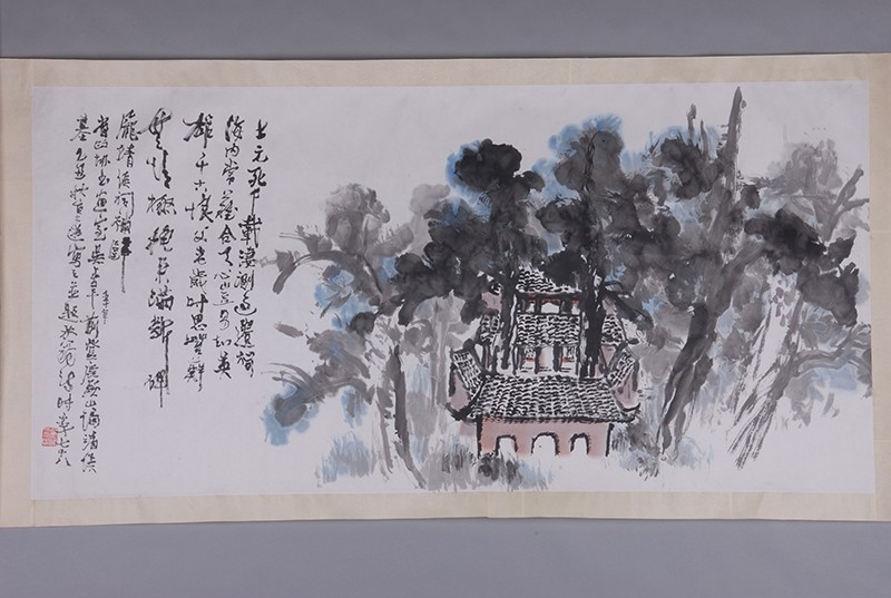 现代吴一峰庞靖侯祠补壁图横披